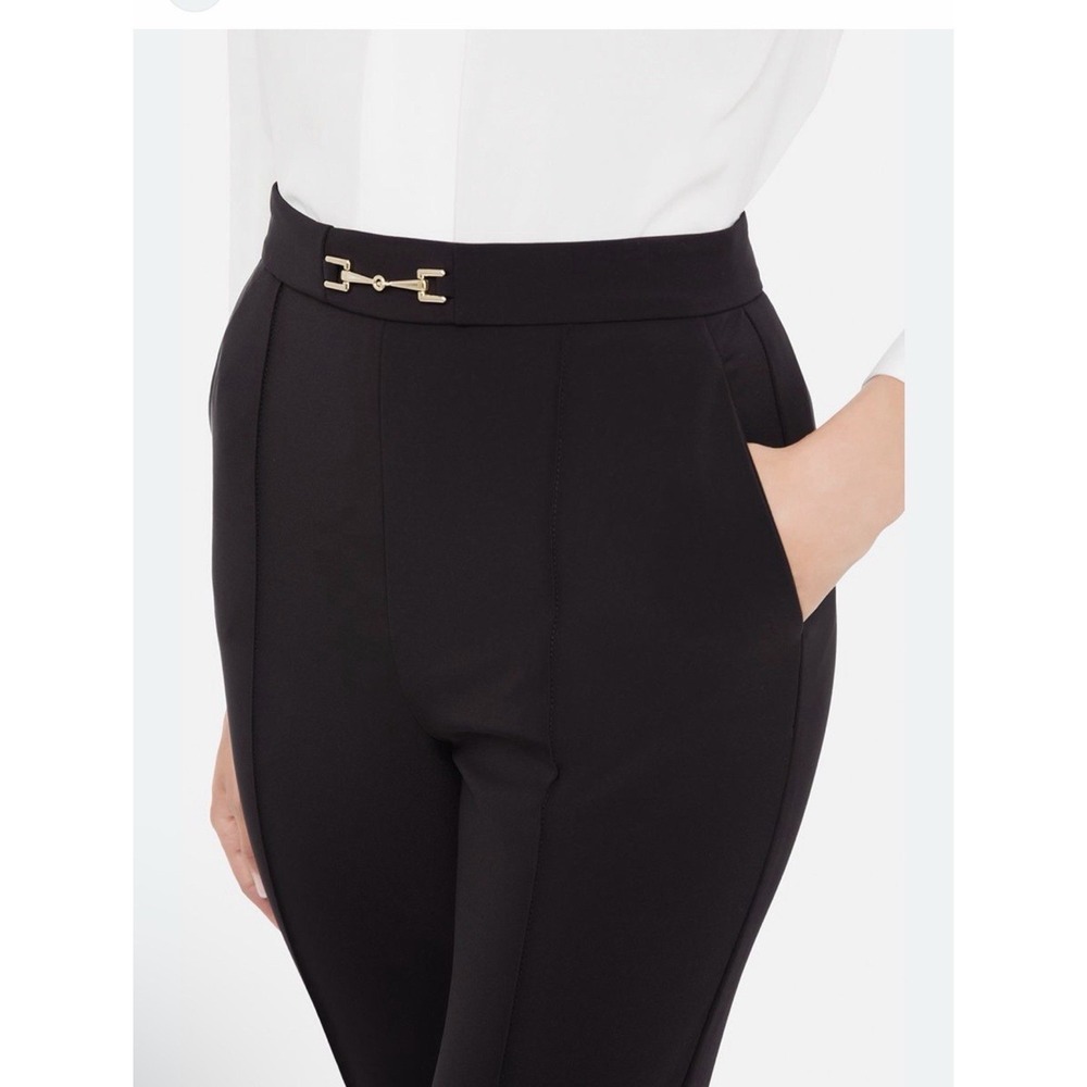 NWOT Elisabetta Franchi Black Trouser Dress Pants Gold Detail Waist Sz 42 It